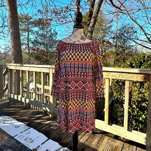 Bell Sleeve Geometric Pattern Mini Dress